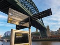 Street signs under the Tyne Bridge at Newcastle Gateshead Quayside Royalty Free Stock Photo