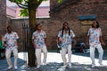 Street singers performing in historical city of York, England