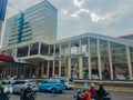 the street situation in front of MH Thamrin TransJakarta Halte building