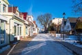 Street with snow in wintertime in Warnemuende, Germany