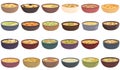 Street soup icons set cartoon vector. Cafe cooking