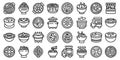 Street soup icons set outline vector. Appetizer cafe