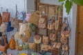 Street souvenirs market in Peniscola with traditional bags, Spain