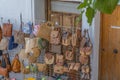 Street souvenirs market in Peniscola with traditional bags, Spain