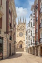 Street in the Spanish city of Burgos with its Gothic cathedral Royalty Free Stock Photo