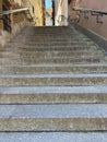 street with stairs and lantern in the Old Town of Warsaw Royalty Free Stock Photo