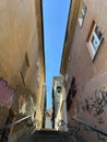 street with stairs and lantern in the Old Town of Warsaw Royalty Free Stock Photo