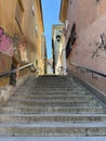 a street with stairs in the old town of Warsaw Royalty Free Stock Photo