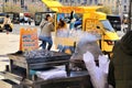 Street stall with roasted chestnuts in Lisbon Royalty Free Stock Photo