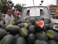 The street stalls selling watermelon