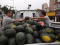 The street stalls selling watermelon