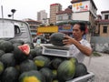 The street stalls selling watermelon