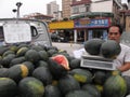 The street stalls selling watermelon