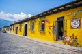 Street stones with adobe houses painted yellow a beautiful unique landscape,