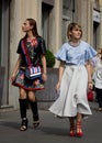 Street Style during Milan Fashion Week for Spring/Summer 2015 Royalty Free Stock Photo