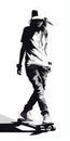 Street Style Realism: Black And White Skateboard Silhouette