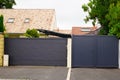 Street suburb home grey dark metal aluminum double leaf carriage and sliding house gates