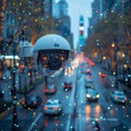 street surveillance camera in the city, A Security CCTV camera has focus and recording a lot of car on the road Royalty Free Stock Photo
