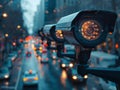 street surveillance camera in the city, A Security CCTV camera has focus and recording a lot of car on the road Royalty Free Stock Photo