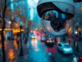 street surveillance camera in the city, A Security CCTV camera has focus and recording a lot of car on the road Royalty Free Stock Photo