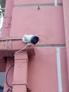 Street surveillance camera. Street surveillance concept. Technologies in the city. Fixed camera on the wall