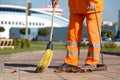 Street Sweeper cleaning city sidewalk