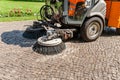 street sweeper machine cleaning the streets Royalty Free Stock Photo