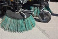 Street sweeper machine fow washing and cleaning asphalt road. Street cleaning. Royalty Free Stock Photo