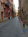 Street in Tarragona city with decorated pillars, Tarragona, Catalonia, Spain