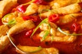 Street Thai food: chicken panang curry macro. horizontal