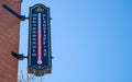 A street thermometer with Kelvin scale temperature 50 degrees. Flagstaff, Arizona, US