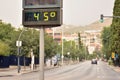 Street thermometer marking 45 degrees celsius