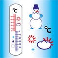 Street thermometer with cartoon snowman