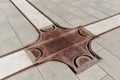 Street tiles with metal ground surface indicators, closeup