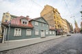 Street to Ancient Saint Gertrude Old Church, Riga, Latvia