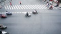 Street on the top view with the crosswalk sign on the road.