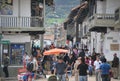 A busy and crowded street in Villa de Leyva, the town close to Bogota, Colombia