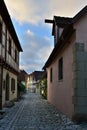 Street of town Rotenburg on Tauber in Germany. Facades of the ho