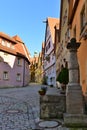 Street of town Rotenburg on Tauber in Germany. Facades of the ho