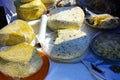 Street trade in cheese at the holiday. Day of the city. Royalty Free Stock Photo