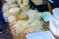 Street trade in cheese at the holiday. Day of the city. Royalty Free Stock Photo