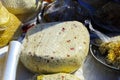 Street trade in cheese at the holiday. Day of the city. Royalty Free Stock Photo