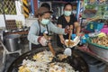 Street trade thai food, cooking fried mussel pancake omelette, Thailand