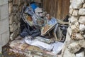 Street traders stock stashed tempoarily in a doorway near the Church of The Nativity in Bethlehem Israel