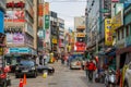 Street with trading advertising signboards