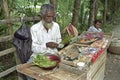 Street trading and display merchandise on market stall