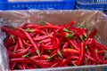 Street trading. A store that sells vegetables. Red chili peppers are in the box Royalty Free Stock Photo