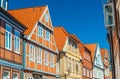 A street with traditional German architecture, half-timbered houses with red roof tiles, Stade, Germany Royalty Free Stock Photo