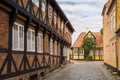 Street and traditional houses in old town of Ribe, Jutland, Denmark