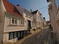 Street with traditional houses in the Old Town of Stavanger Royalty Free Stock Photo